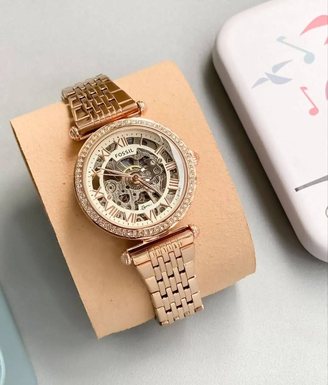 Fossil rose gold women’s watch front view