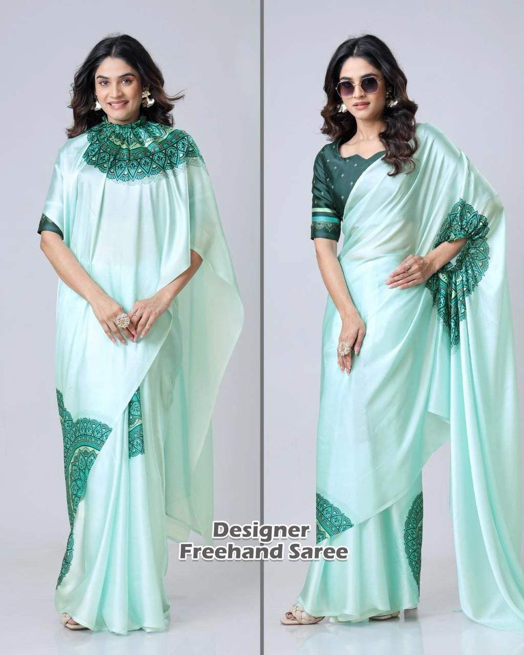 Heavy Dull Moss Digital Printed Saree with Running Blouse – Free Hand Print NextBuy