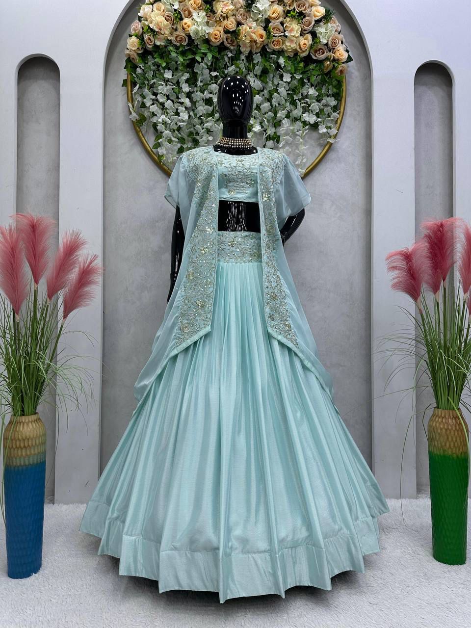 sequin work lehenga for festive wear