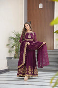 Full front view of embroidered gown