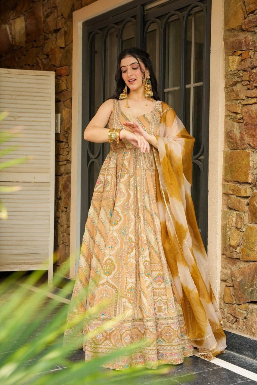 Full length organza silk gown