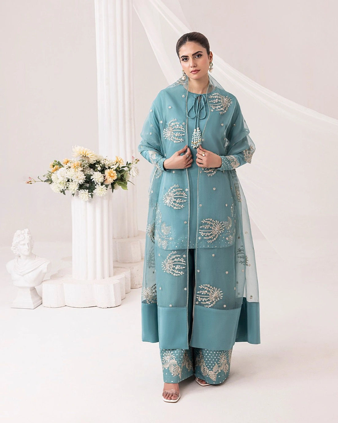 Fully stitched top set with palazzo and dupatta