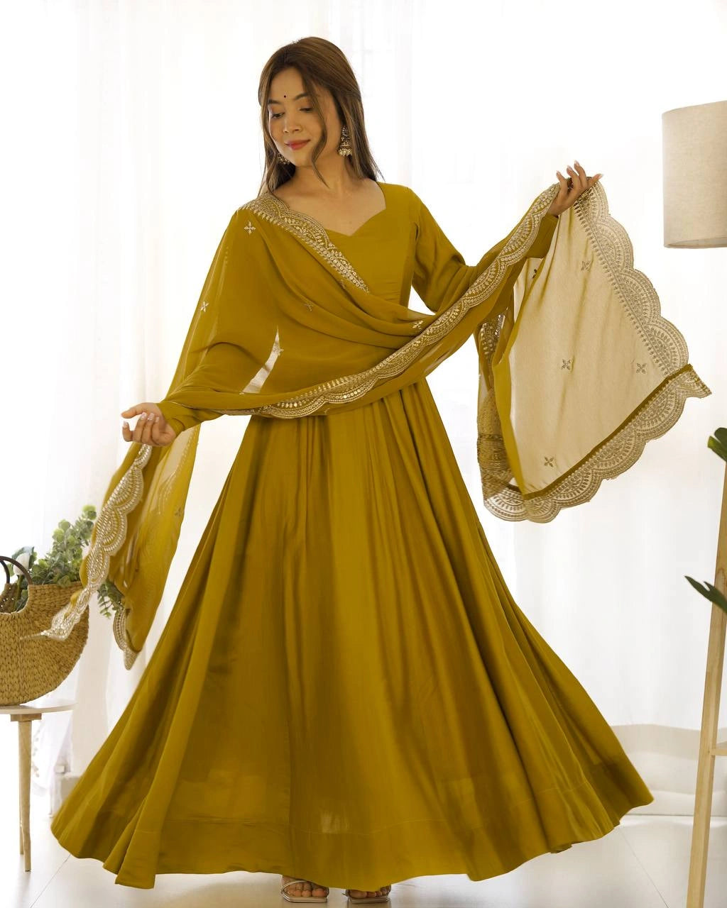 Romansilk Chanderi Anarkali with Cotton Lining