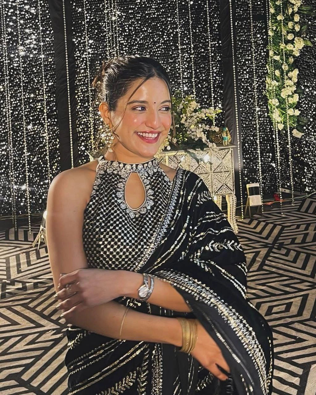 Georgette saree with heavy embroidery and sequin work