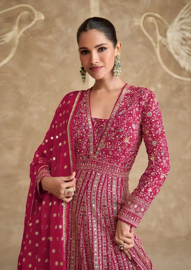 Georgette embroidered suit front view