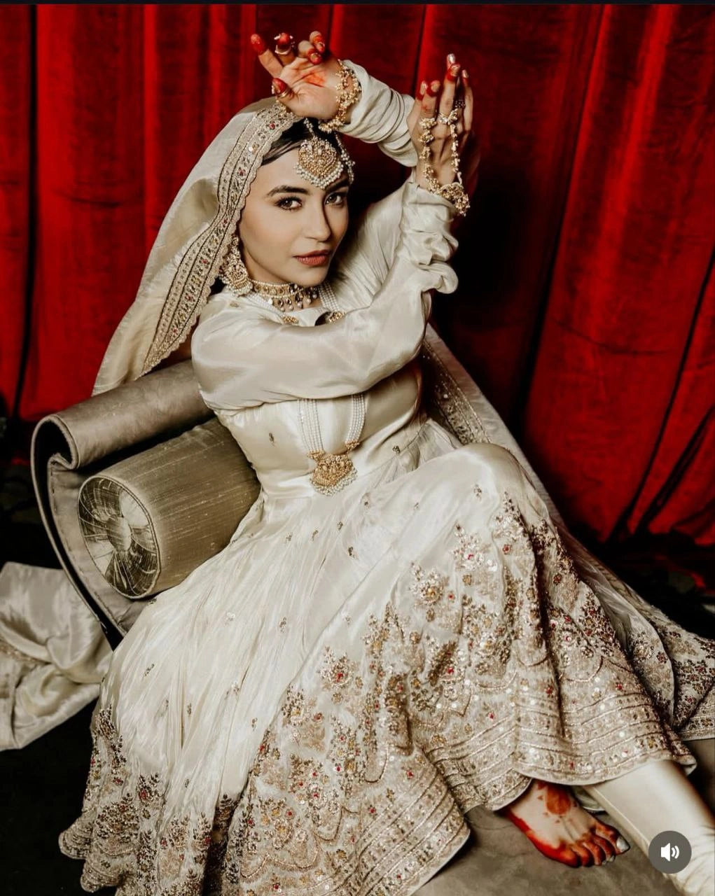Close-up of gown embroidery and sequin detailing