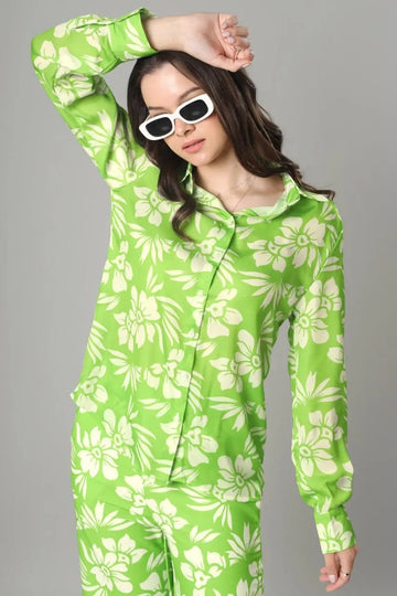 Green printed co-ord set for women