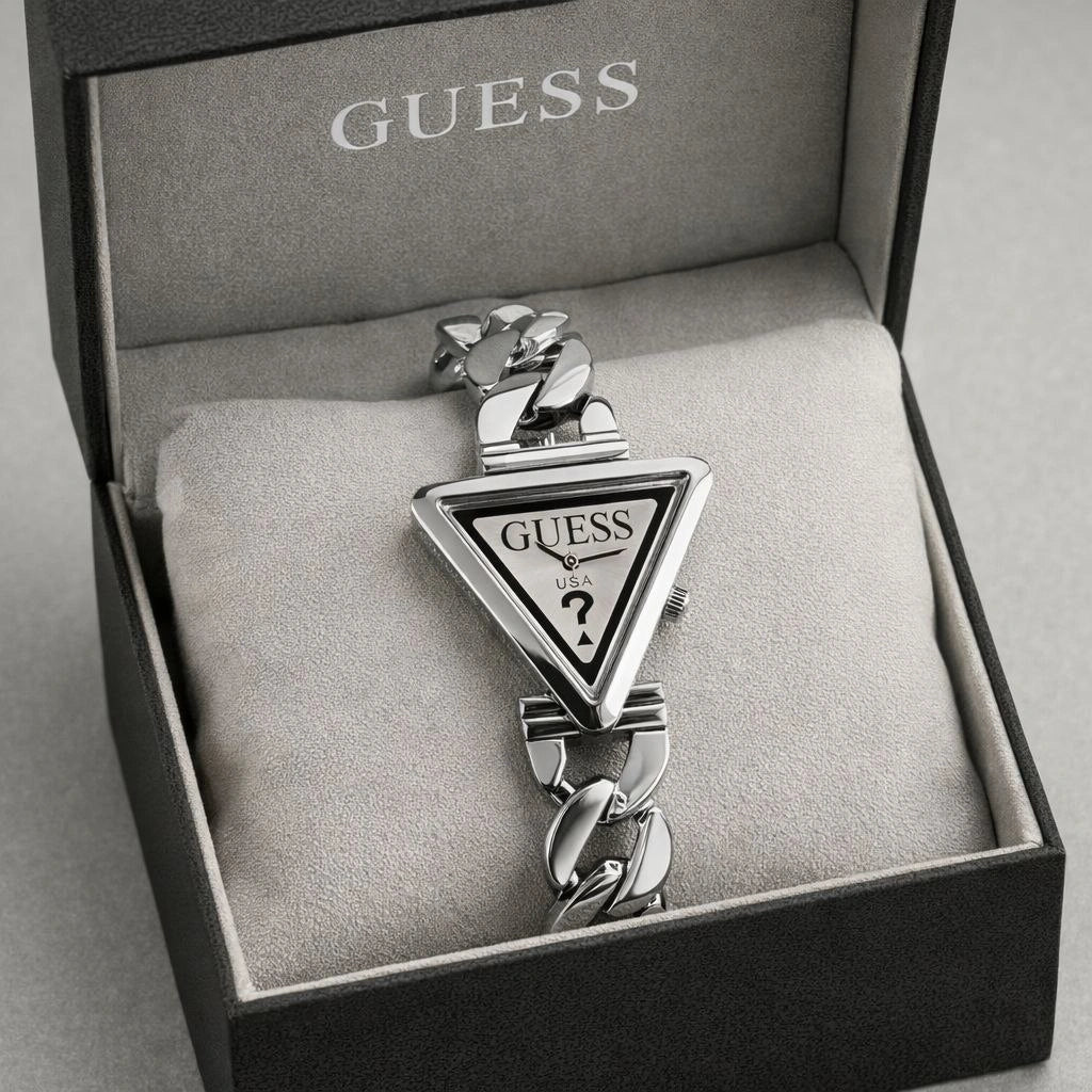 Guess Fame silver triangle dial women watch