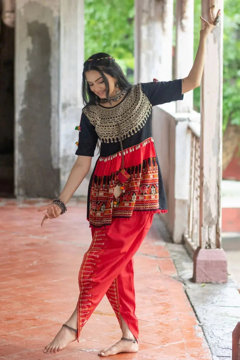 Embroidered Gujarati Kediya top in cotton silk