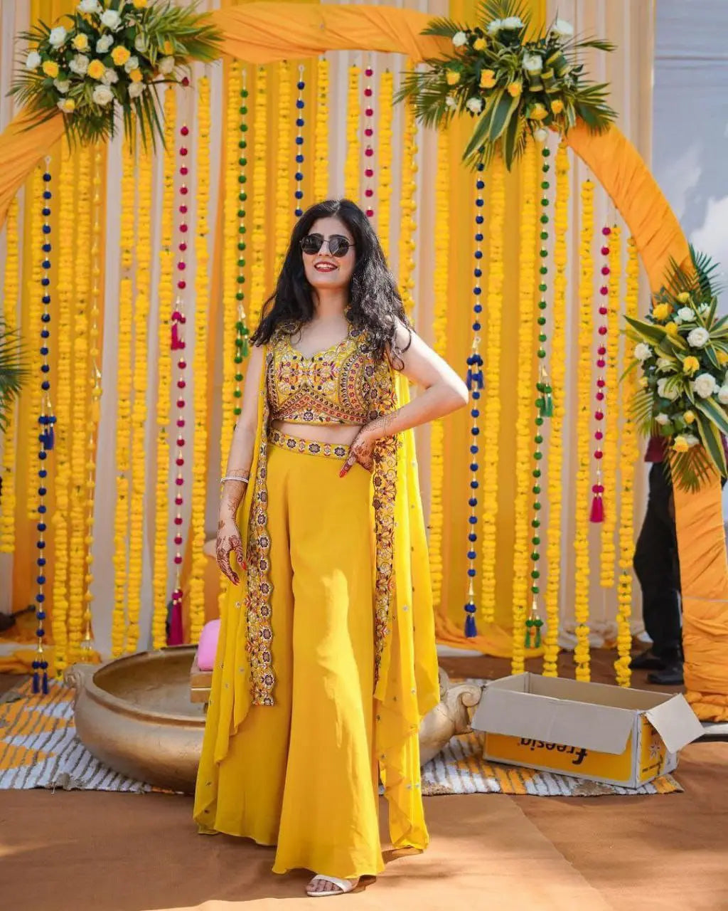 Haldi rasam shrug lehenga set for women