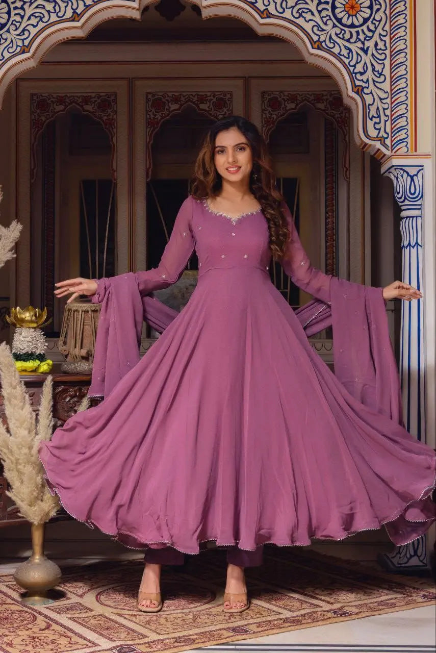 Hand bead embroidery Anarkali gown