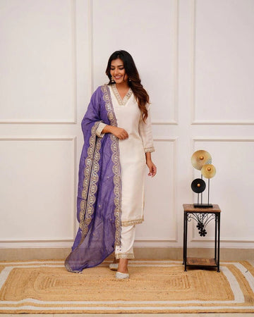 Full sleeve hand embroidered suit