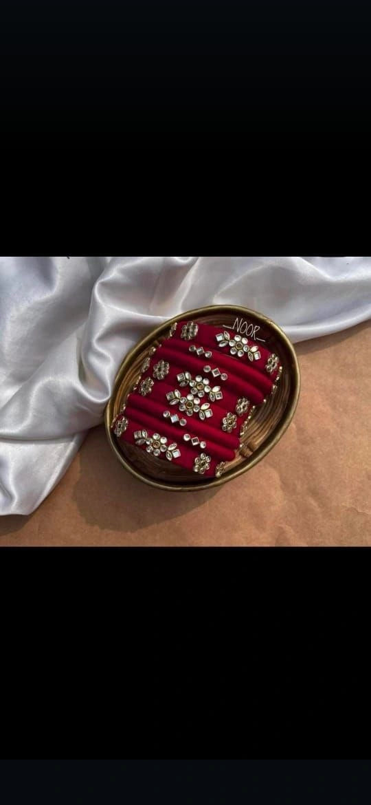 Handcrafted red fabric bangle set with kundan stone work from Berhampore, Murshidabad – traditional ethnic jewellery for weddings
