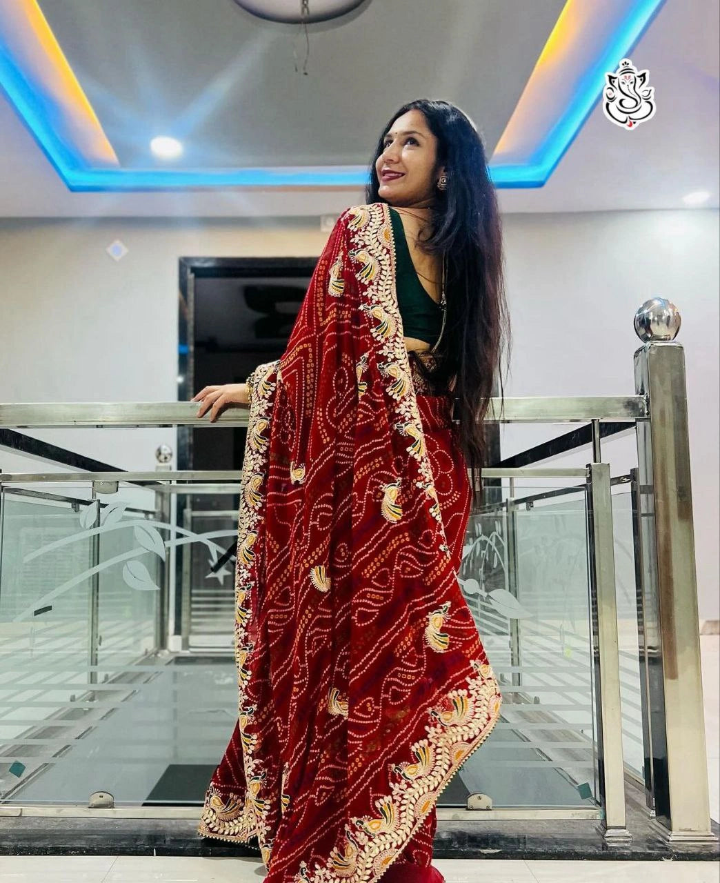 Heavy georgette saree with thread embroidery