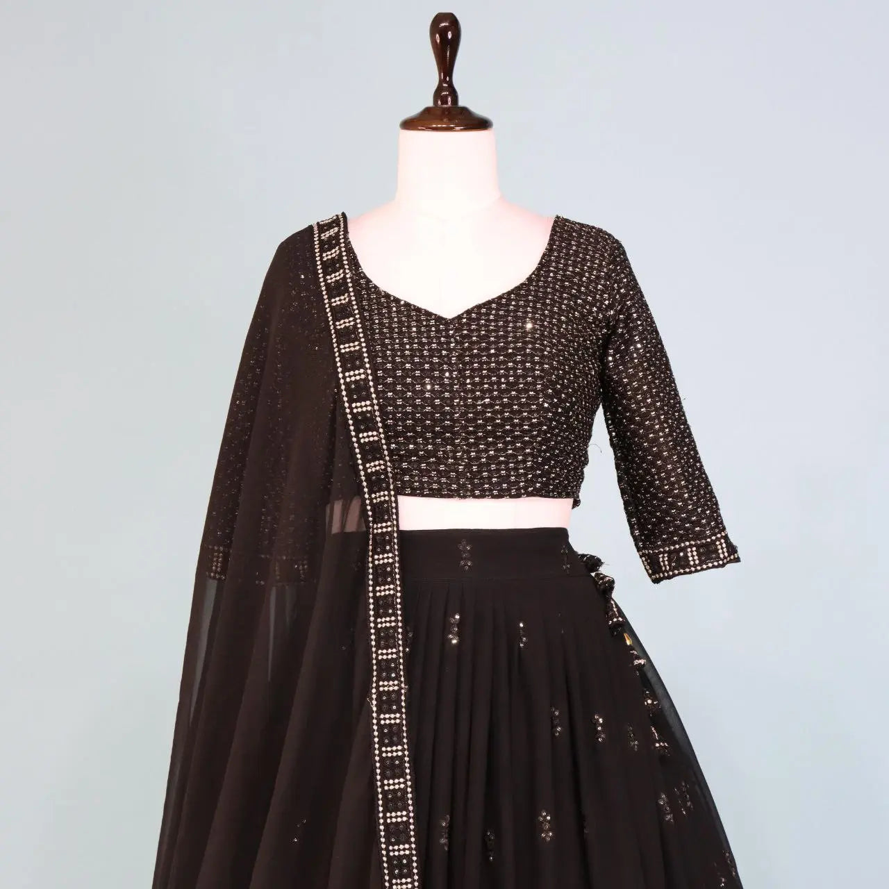 Heavy Georgette Black Lehenga with Thread Embroidery