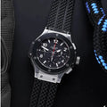 Side profile of Hublot men's chronograph watch