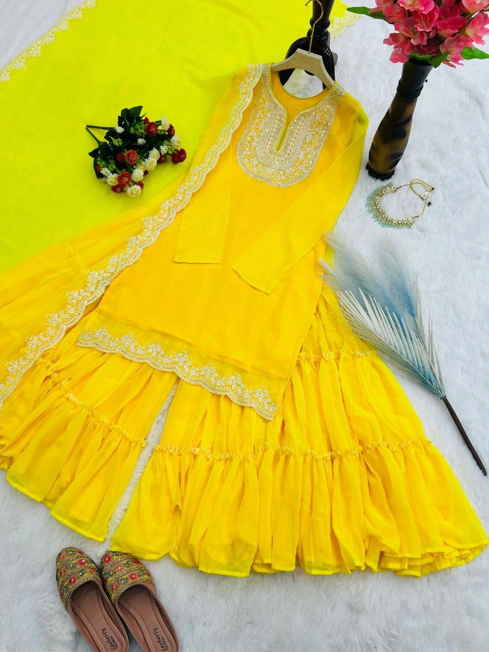 Designer Sharara Suit with Cutwork Dupatta