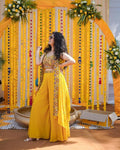 Yellow indo-western party lehenga with shrug