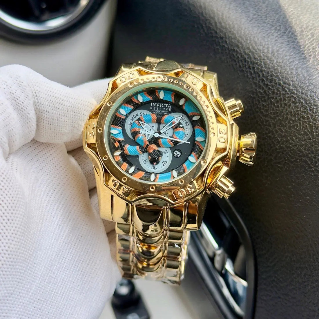 Front view of Invicta Reserve Venom gold watch