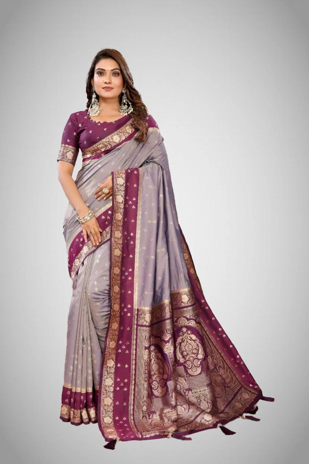 Back pallu view of Kalamkari silk saree