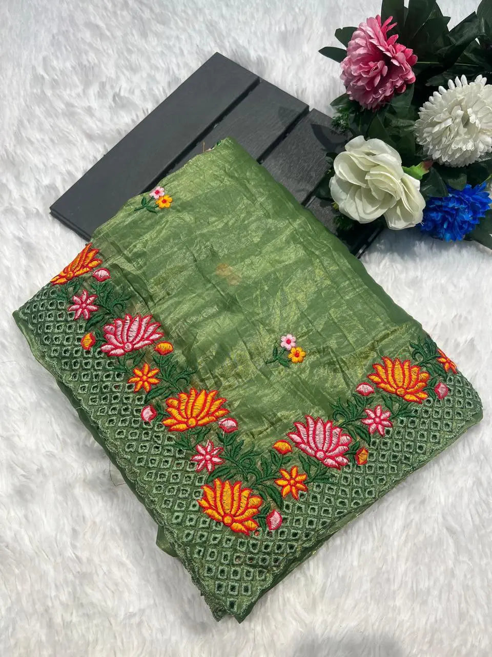Matching blouse fabric with embroidery