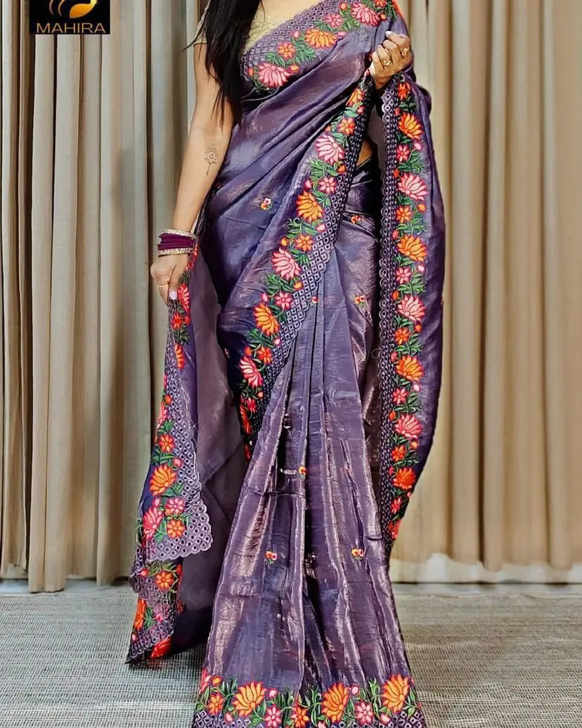 Embroidered butta work saree border