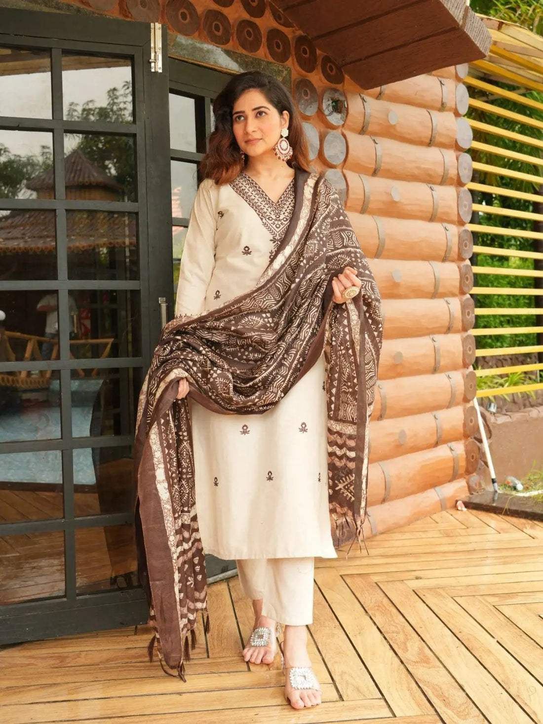 Khadi cotton kurti pant dupatta set