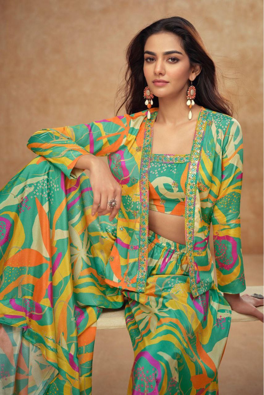Elegant chinon silk top with matching palazzo free size