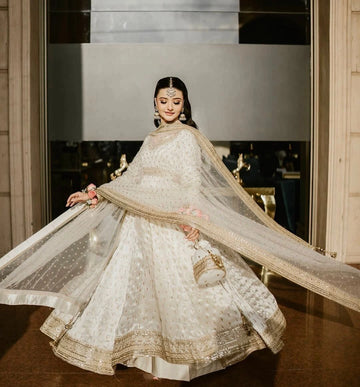 Lace border net dupatta with embroidery