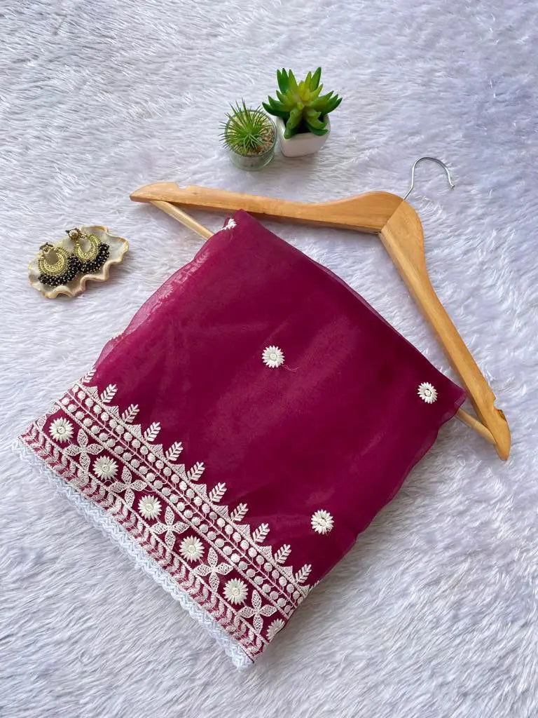 Saree border embroidery and fabric texture