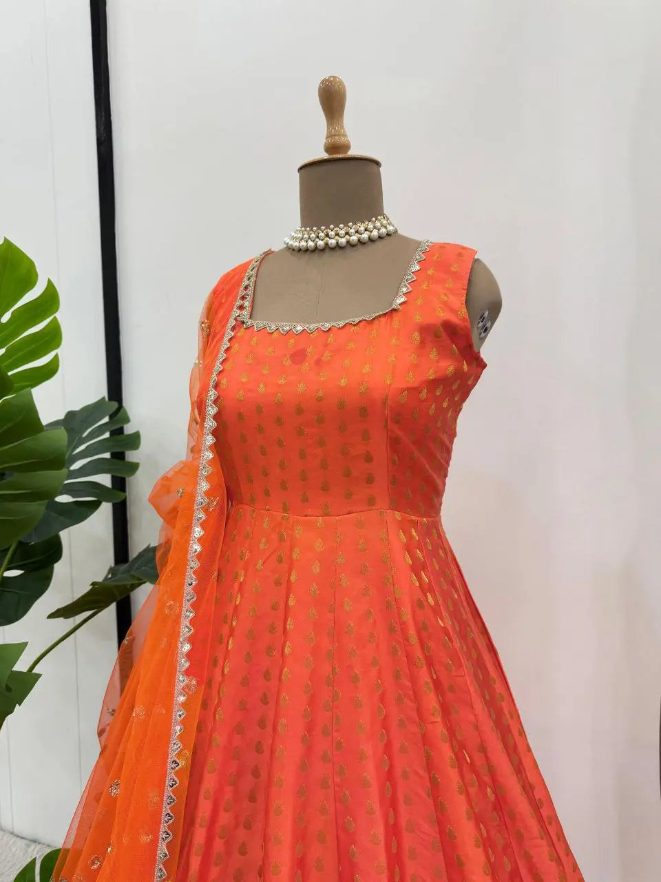 Ethnic Wear for Girls with Dupatta – Elegant & Traditional Outfit – Featuring a soft butterfly net dupatta with sequin work and lace borders.