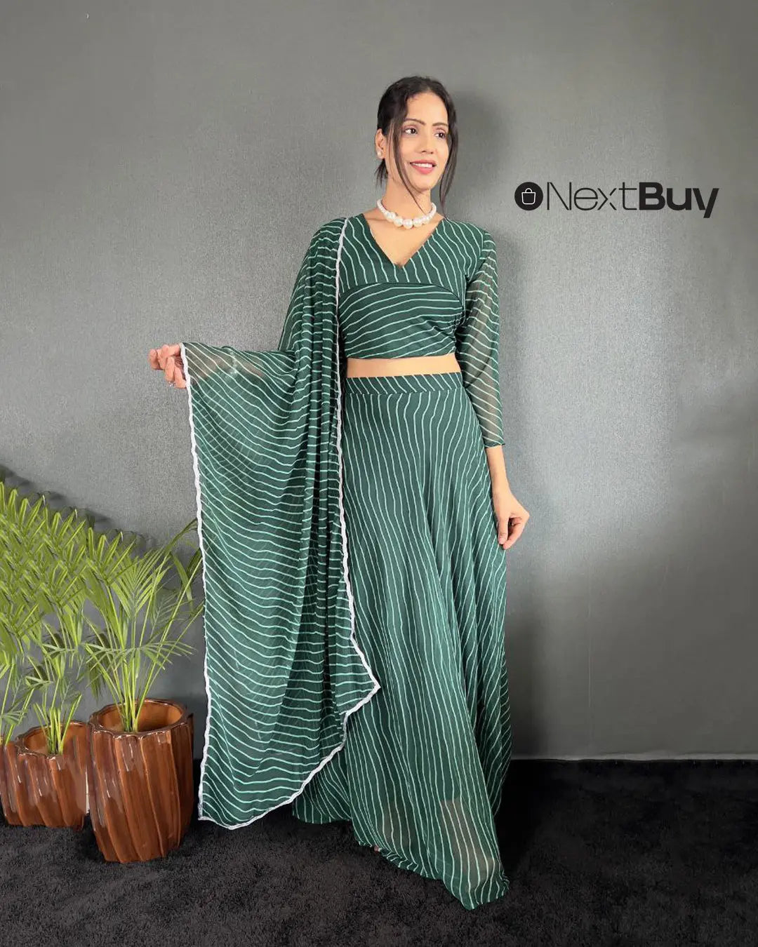 Leheriya print lehenga with embroidery