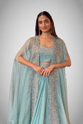 party wear lehenga with organza shrug