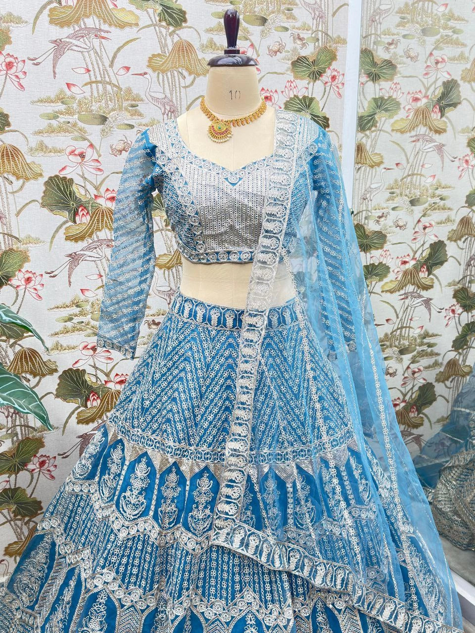 Close-up of Sequence Embroidery on Lehenga