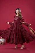  Long gown for women in heavy Roman silk with embroidery sequence work