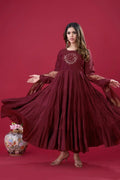 Stylish party wear long gown for women with a muslin jacquard dupatta
