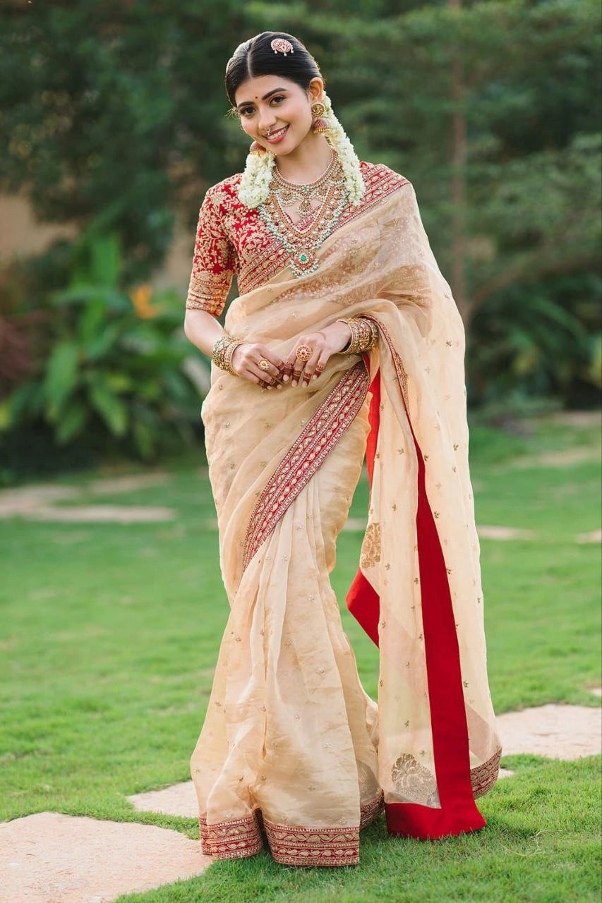 Wedding wear embroidered saree with silk blouse