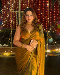 Simari Shine golden saree in premium two-tone chiffon fabric for festive wear