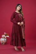 Full-length long gown for women with 14-meter flair and rich detailing