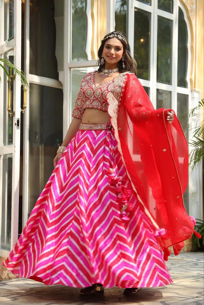 Maslin silk lehenga with embroidery