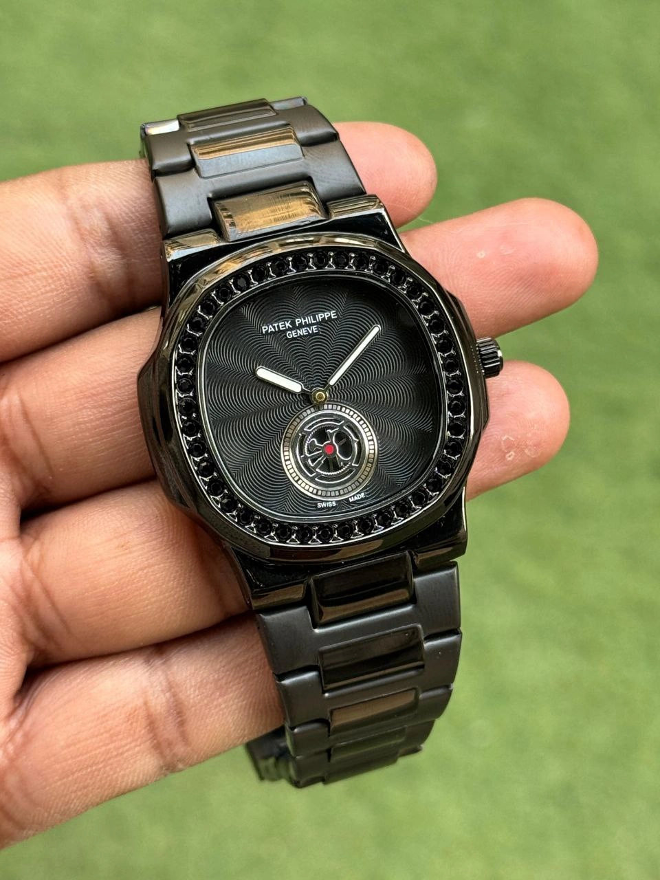 Stainless steel black men watch