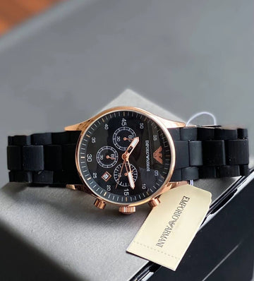 Men's rose-tone chronograph watch front view
