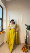 Mirror work koti with plated dhoti skirt