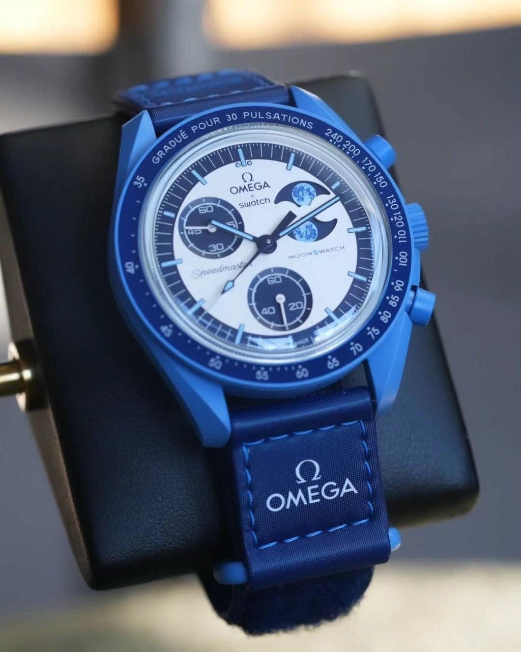 Omega Swatch Super Blue chronograph dial