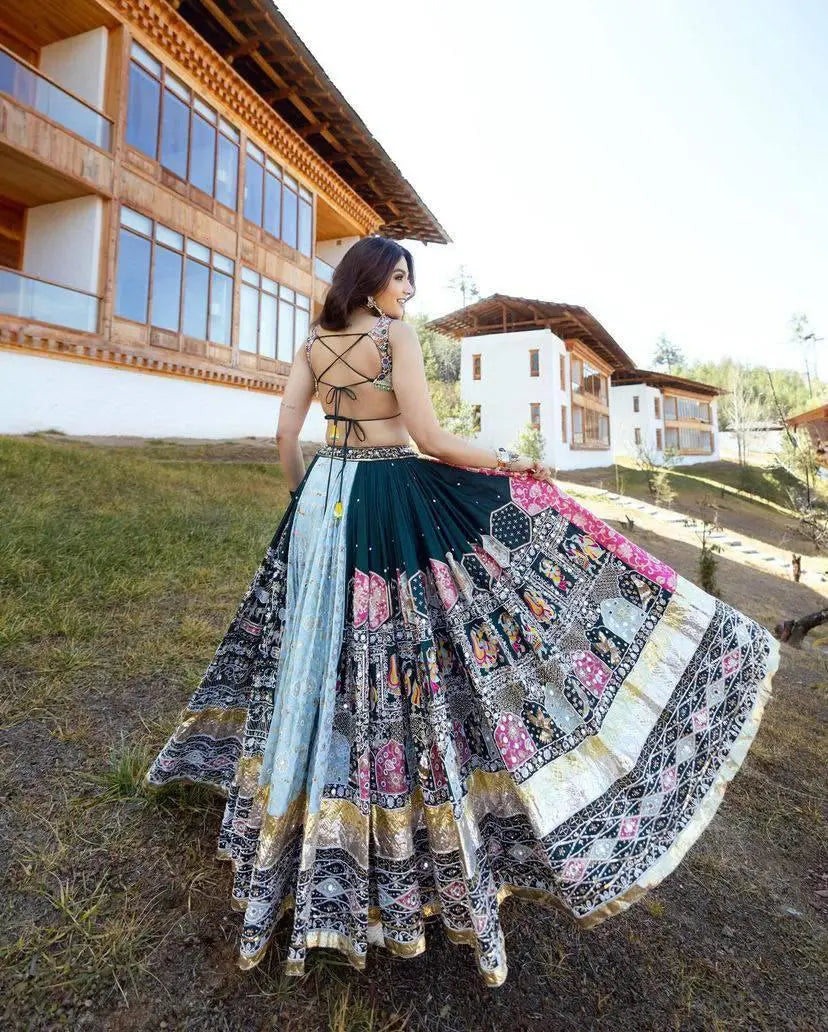 Stitched printed lehenga skirt with flair