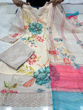 Organza suit with neck embroidery