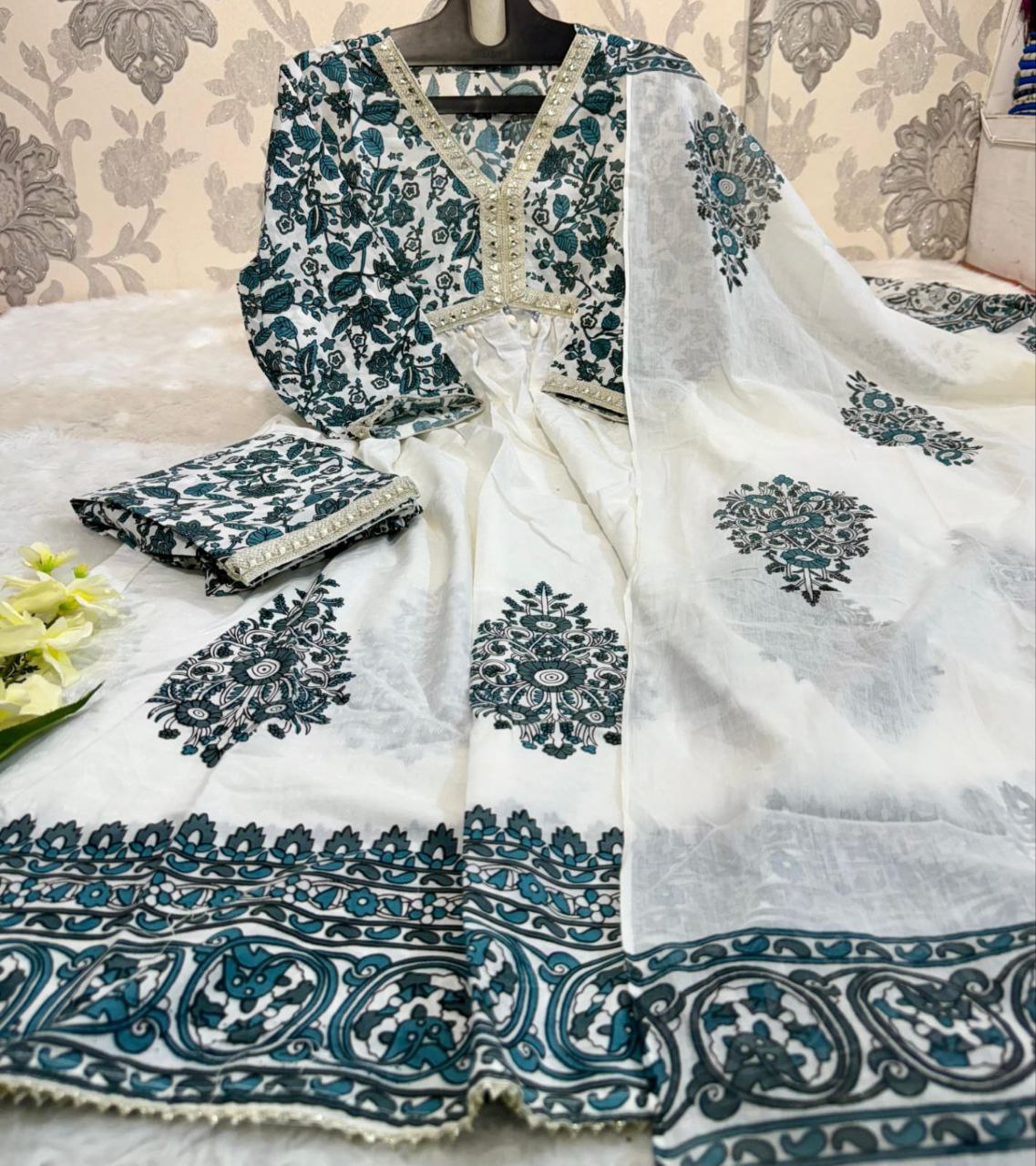 Close-up of neckline embroidery and Cori work