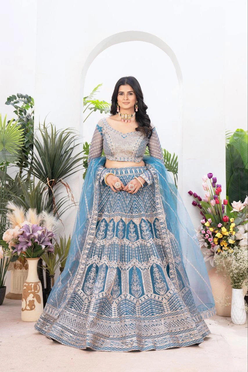 Net Embroidered Lehenga Full View