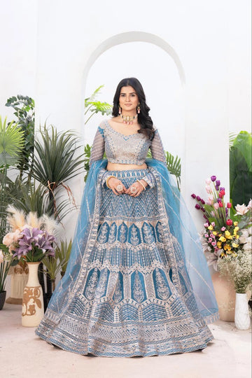 Net Embroidered Lehenga Full View