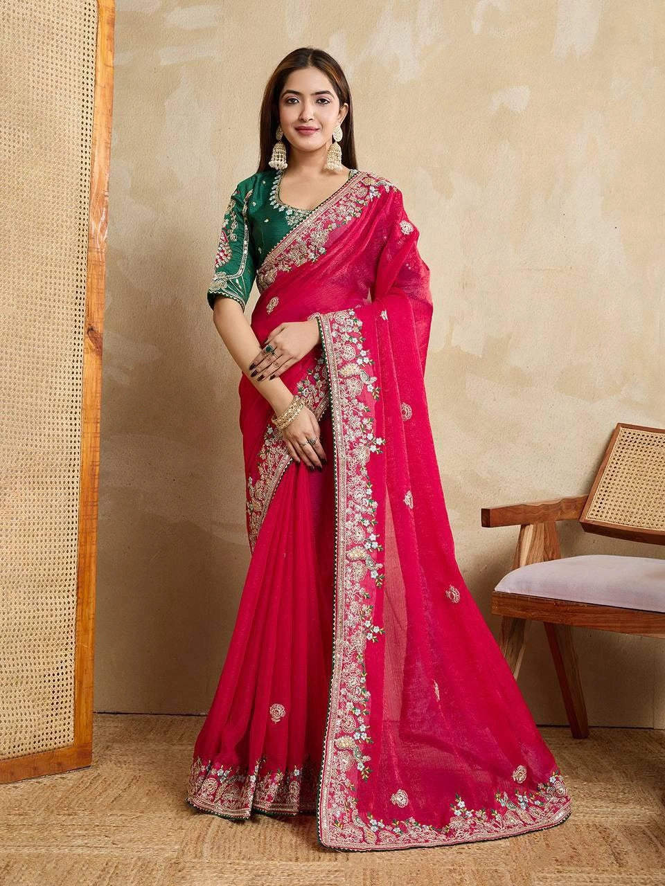 Mono Banglory silk blouse piece embroidery